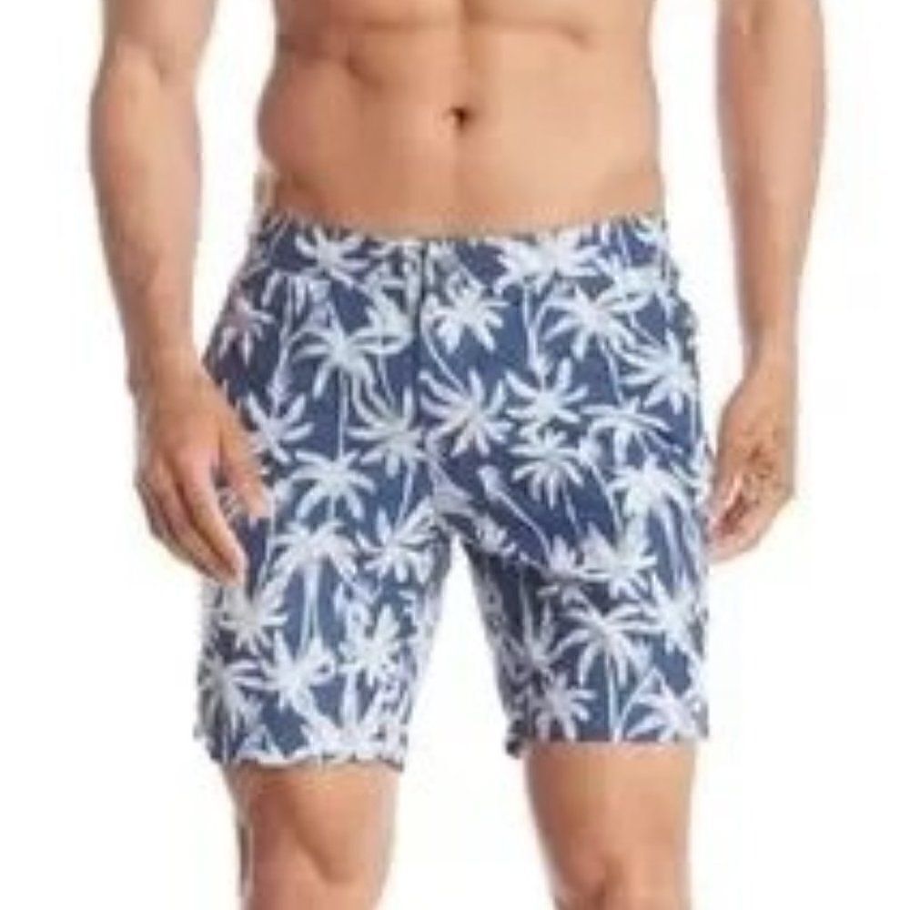 Onia Calder Blue & White Palm Tree Print Swim Trunks. Size Small (30) EUC!